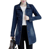 Gwmlk Autumn Winter Korean Denim Jacket 5XL Women Slim Long Base Coat Women's Frayed Navy Blue Casual Female Jeans Jackets Coats