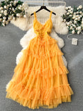 Gwmlk Senior Evening Party Dress Strap Sweet Edible Tree Fungus Sleeveless Fashion Large Swing Mesh Birthday Cake Dress