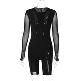 Gwmlk Through Sexy Bodysuit Mesh Long Sleeve Tight Short Jumpsuit Women 2024 Transparent Bodycon Playsuit Body Black Rave Outfit