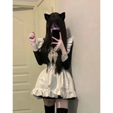 Gwmlk Kawaii Sweet Sailor Collar Bow Long Sleeve Dress for Women+ Y2k E-Girl Ruffles Slim Waist Apron Autumn Two Piece Setas