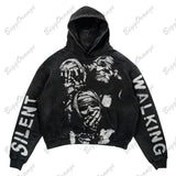 Gwmlk street goth men fashion hooded skull print sweatshirt autumn and winter Harajuku retro Y2K couple hooded top