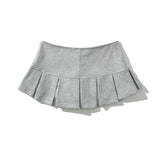 Gwmlk Women Gray Low Waist Pleated Mini Skirt