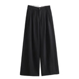 Gwmlk New Women Vintage Pockets High Waist Full Length Pants Casual Loose Straight Trousers