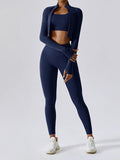 Gwmlk Sports Solid 3 Piece Sets Long Sleeve Cropped Coat With Bodycon High Waist Pants Set Women Outdoor Simple Yoga Suit 2024