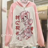 Gwmlk Sweet Cartoon Thin Pink Weatshirts Y2k E-Girl Long Sleeve Zipper Coat Women 2024 New Mid-length Loose Tops Mujer