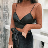 Gwmlk Satin Crop Tops Women Wireless Bralette Crochet Top Female Spaghetti Strap T-shirt Cropped with Chest Padded Camisole Camis