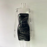 Gwmlk Faux Leather Bodycon Dress Women Strapless Backless Sexy dresses Night Club Minis Y2K Latex Short Party Dresses