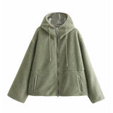 Gwmlk New Women Hooded Lambswool Coat Long Sleeve Female Autumn Winter Loose Warm Outerwear