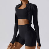 Gwmlk Sports Solid 3 Piece Sets Long Sleeve Cropped Coat With Bodycon High Waist Pants Set Women Outdoor Simple Yoga Suit 2024