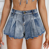 Gwmlk # New European and American Sexy Super Short Cake Fluffy Short Skirt Denim Skirt High Waist Denim Shorts Jeans Fema