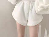 Gwmlk Fluffy Long Sleeve Polar Fleece Hooded Tops Women+ Y2k E-Girl High Waist Shorts 2024 Winter New Two Piece Sets