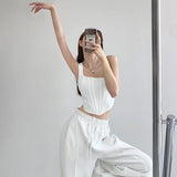 Gwmlk Summer Crop Tops Sexy Square Neck Tight Backless Short Top Sleeveless Tank Tops Women Casual Solid Color Basic Camisole