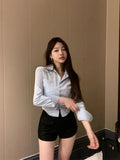 Gwmlk Women Folds Slim Fit Crop Tops Daily Design White Pure Korean Style Fashion Casual Office Lady All-match Tender Spring