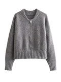 Gwmlk New Women Gray Knit Bomber Jacket Long Sleeve O Neck Female Autumn Winter Casual Coat