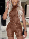 Gwmlk Women Cut out Bodycon Jumpsuit Short Sleeve Mock Neck Distressed Romper Summer Slim Fit One Piece Short Pants Playsuits