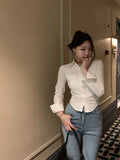 Gwmlk Women Folds Slim Fit Crop Tops Daily Design White Pure Korean Style Fashion Casual Office Lady All-match Tender Spring