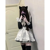 Gwmlk Kawaii Sweet Sailor Collar Bow Long Sleeve Dress for Women+ Y2k E-Girl Ruffles Slim Waist Apron Autumn Two Piece Setas