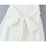 Gwmlk Summer Women Vintage Puff Sleeve Lapel Collar White Mini Dress Tie Bow Sashes Pleated Hem Female Cotton Robe