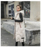 Gwmlk Warm Sleeveless Vest Coat Long Down cotton Jacket Solid Hooded Padded Vests Loose Females Korea Style Winter Clothings