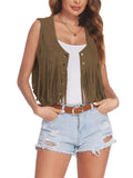 Gwmlk Womens Vintage Fringe Vest Faux Suede Tassel Waistcoat Irregular Hem Sleeveless Jacket Waistcoat Punk Rock Concert