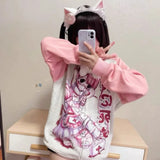 Gwmlk Sweet Cartoon Thin Pink Weatshirts Y2k E-Girl Long Sleeve Zipper Coat Women 2024 New Mid-length Loose Tops Mujer