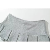 Gwmlk Women Gray Low Waist Pleated Mini Skirt