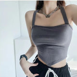 Gwmlk Knitted Crop Tops Y2k Sexy Cross Halter Corset Bustier Camisole Backless Halter Top Streetwear Slim Fit Cut Out Front Tops