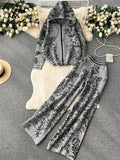 Gwmlk Hoodie Sporty Suits Zipper Loose Cardigan+High Waist Wide Legs Long Pants 2024 Autumn Women Fashion Print Casual Sets