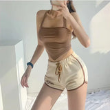 Gwmlk Knitted Crop Tops Y2k Sexy Cross Halter Corset Bustier Camisole Backless Halter Top Streetwear Slim Fit Cut Out Front Tops