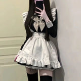 Gwmlk Kawaii Sweet Sailor Collar Bow Long Sleeve Dress for Women+ Y2k E-Girl Ruffles Slim Waist Apron Autumn Two Piece Setas