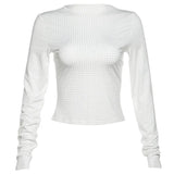 Gwmlk Women Elegant Beading Slim Pullover Tops Fashion Sparkling O Neck Long Sleeve T-shirt 2024 Spring Ladies Chic Sexy Undershirt