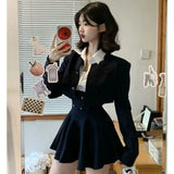 Gwmlk Style Vintage Fashion Suit Woman White Shirt + Short Coat High Waist Slim Y2k Mini Dress Japanese Elegant Set 2024 Chic