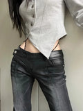 Gwmlk Street Low-waisted Flare Pants Black Gray Gradient Denim Trousers Y2k Vintage Washed Straight Wide Leg