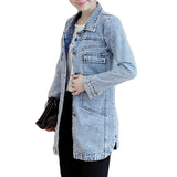 Gwmlk Autumn Winter Korean Denim Jacket 5XL Women Slim Long Base Coat Women's Frayed Navy Blue Casual Female Jeans Jackets Coats