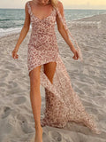 Gwmlk Women Floral Slip Long Dress Spaghetti Strap Printed Vintage Boho Dress Sexy Bodycon Backless Formal Dresses Beachwear