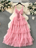 Gwmlk Senior Evening Party Dress Strap Sweet Edible Tree Fungus Sleeveless Fashion Large Swing Mesh Birthday Cake Dress