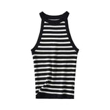 Gwmlk 2024 Summer Women Sexy Slim Sleeveless Striped Halter Knit Top