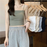Gwmlk Crop Tops Women Summer Shirring Sleeveless Slim Camis Tops Bodycon with Chest Pad Fashion Casual Tops Female