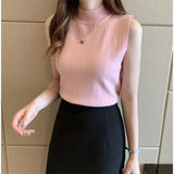 Gwmlk New Korean Fashion Half Turtleneck Ladies Tops Women Tops Casual Clothes Sleeveless Solid Women Blouse Knit Elastic