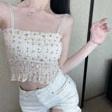 Gwmlk Printed Camisole Woman Summer Sweet Spaghetti Strap Tank Top Female with Built In Bra Corset Women Vest with Padded