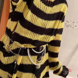 Gwmlk Punk Gothic Sweater Oversized Pullovers Women Striped Cool Hollow Out Hole Broken Jumper Harajuku Aesthetics Sweater