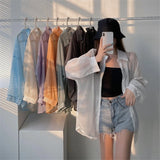 Gwmlk Women Shirt Long Sleeve Top Blouse Female Chiffon Loose Summer Cardigan Thin Sexy Solid Color Casual Shirt Outerwear §±§â§à§٧â§ѧé§ߧѧñ