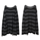 Gwmlk Gothic Long Unisex Sweater Summer Women Striped Cool Hollow Out Hole Broken Jumper Loose Rock Thin Dark Streetwear Top