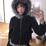 Gwmlk Style Fluffy Hoodie Sweatshirts Spring Autumn New Loose Zipper Tops Women Y2k Grunge Long Sleeve Sweatshirt Mujer