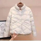 Gwmlk New Korean Fashion Elegant Women Padded Cotton Coats Stand Collar Single Breasted Parkas Solid Long Sleeve Warm Jackets