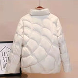 Gwmlk New Korean Fashion Elegant Women Padded Cotton Coats Stand Collar Single Breasted Parkas Solid Long Sleeve Warm Jackets