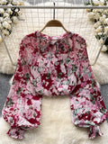 Gwmlk Korean Print Chiffon Shirt Bow Neck Long Sleeves Loose Leopard Top Casual Paisley Vintage Floral Blouse Spring 2024