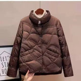 Gwmlk New Korean Fashion Elegant Women Padded Cotton Coats Stand Collar Single Breasted Parkas Solid Long Sleeve Warm Jackets