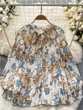 Gwmlk Korean Print Chiffon Shirt Bow Neck Long Sleeves Loose Leopard Top Casual Paisley Vintage Floral Blouse Spring 2024