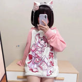 Gwmlk Sweet Cartoon Thin Pink Weatshirts Y2k E-Girl Long Sleeve Zipper Coat Women 2024 New Mid-length Loose Tops Mujer